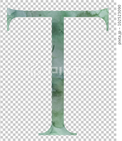 Watercolor teal green letter T isolated illustration, wedding and greeting design element 102523090