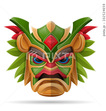 tiki mask hawaiian ancient tropical totem head face idol made of wood vector illustration tiki mask hawaiian ancient tropical totem head face idol made of wood vector illustration 102524659