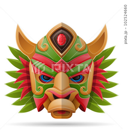 tiki mask hawaiian ancient tropical totem head face idol made of wood vector illustration tiki mask hawaiian ancient tropical totem head face idol made of wood vector illustration 102524660