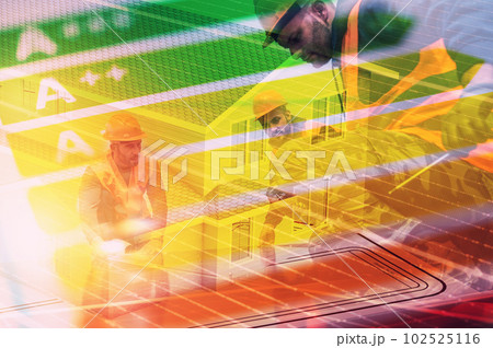Qualified workers during the installation of photovoltaic systems Qualified workers during the installation of photovoltaic systems 102525116