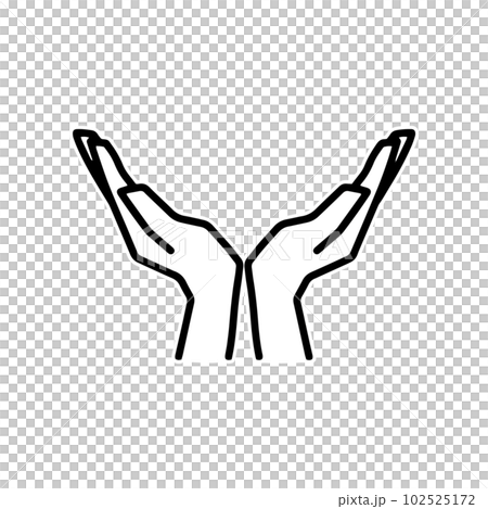 A hand that opens its palm and tries to catch something Monochrome with a white border 102525172