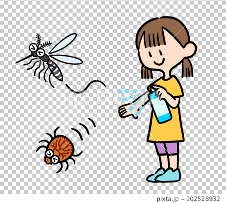 girl using bug spray 102528932