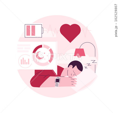 Sleep tracking abstract concept vector illustration. Sleeping app recommendation, wearable digital tracker, in-bed sleep quality monitor, gadget recording pattern, power nap abstract metaphor. 102529807