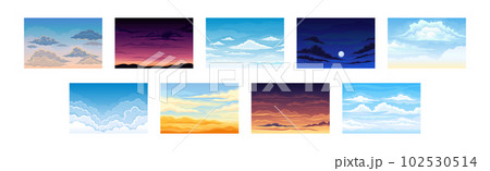 Sky Scene with Clouds Drifting Across It and Staying Still Vector Set Sky Scene with Clouds Drifting Across It and Staying Still Vector Set 102530514