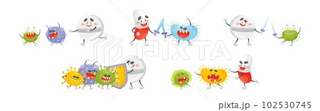 Medical Tablet and Pill Fighting Against Virus and Microbes Vector Set 102530745
