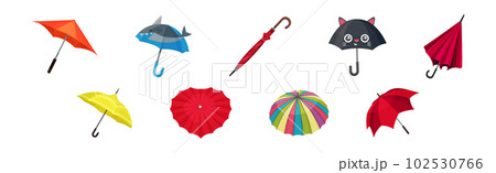 Colorful Umbrella as Waterproof Protective Accessory for Rainy Weather Vector Set 102530766