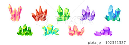 Colorful Crystal and Crystalline Stone or Gem Vector Set 102531527