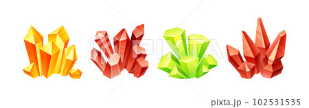 Colorful Crystal and Crystalline Stone or Gem Vector Set 102531535