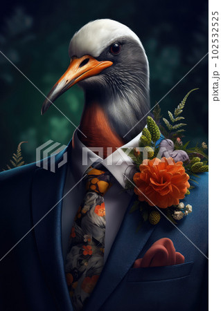 Portrait of owl in elegant suit. Generative AI Portrait of owl in elegant suit. Generative AI 102532525