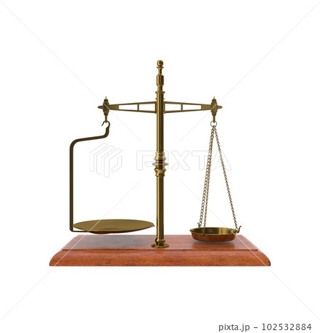Gold brass Antique balance Scale isolated on white background. 3d render illustration Gold brass Antique balance Scale isolated on white background. 3d render illustration 102532884