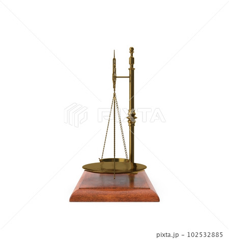 Gold brass Antique balance Scale isolated on white background. 3d render illustration Gold brass Antique balance Scale isolated on white background. 3d render illustration 102532885