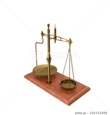 Gold brass Antique balance Scale isolated on white background. 3d render illustration Gold brass Antique balance Scale isolated on white background. 3d render illustration 102532898