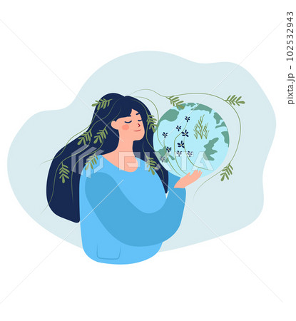 Woman Hands cradling the globe, embodying the essence of environmental stewardship. A concept signifying environmental challenges and the importance of protecting the Earth. Vector. Woman Hands cradling the globe, embodying the essence of environmental stewardship. A concept signifying environmental challenges and the importance of protecting the Earth. Vector. 102532943