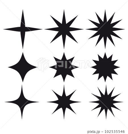 Swiss bauhaus y2k brutalist elements. Abstract geometric shapes, contemporary star figures. Vector memphis design, primitive element set 102535546