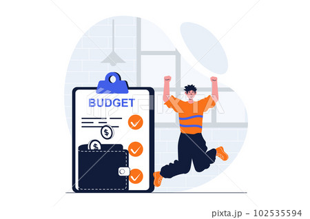 Business growth web concept with character scene. Man celebrating increase in financial profit and budget. People situation in flat design. Vector illustration for social media marketing material. 102535594