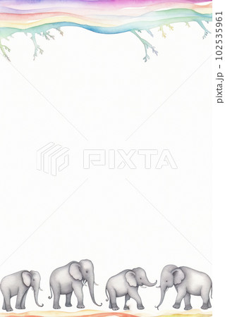 AI generated Watercolor frame with elephants. Hand drawn illustration for your design 102535961