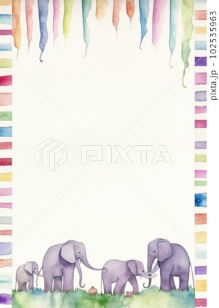 AI generated Watercolor frame with elephants. Hand drawn illustration for your design AI generated Watercolor frame with elephants. Hand drawn illustration for your design 102535963
