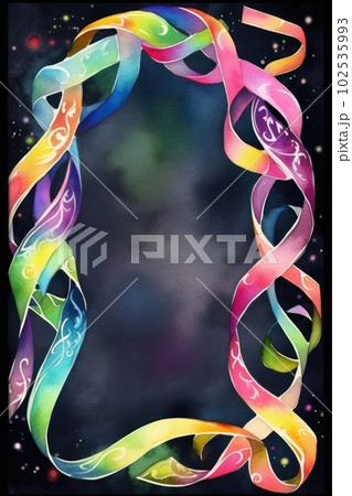 AI generated Watercolor frame with confetti and ribbons on black background AI generated Watercolor frame with confetti and ribbons on black background 102535993