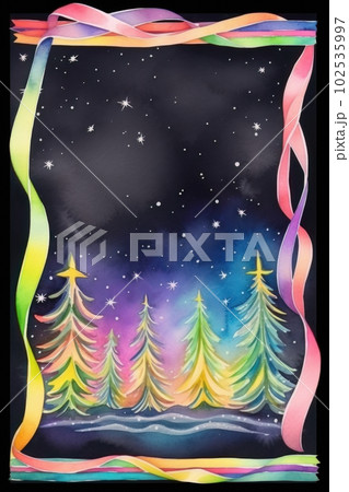 AI generated christmas card with christmas trees and ribbons on black background AI generated christmas card with christmas trees and ribbons on black background 102535997