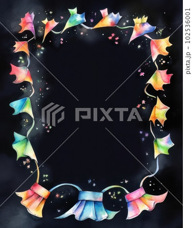 AI generated Watercolor frame with confetti and ribbons on black background AI generated Watercolor frame with confetti and ribbons on black background 102536001