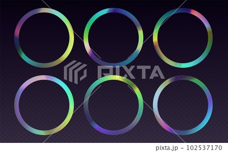 Crystal refraction frame, rainbow sunlight border, prism light effect, holographic reflections in a circle shape. 102537170
