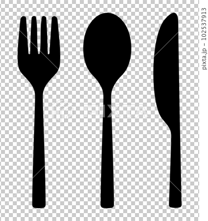 フォークとスプーンとナイフのシルエット 102537913
