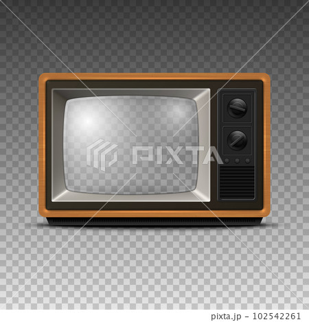 Vector 3d Realistic Retro Wooden TV Receiver Icon with Transparent Screen Closeup Isolated. Home Interior Design Concept. Vintage TV Frame, Television, Front View 102542261