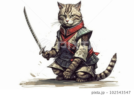 刀を構える侍猫：AI作品 102543547