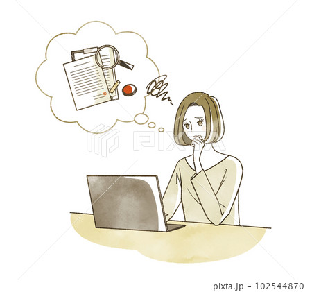 ノートパソコンで手続きについて調べている女性 102544870
