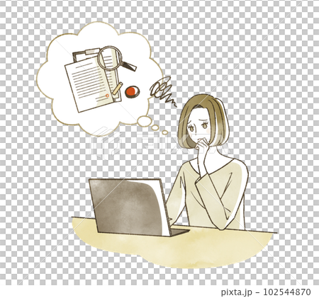ノートパソコンで手続きについて調べている女性 102544870