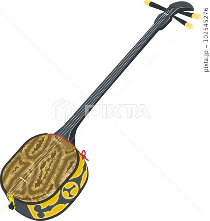 沖縄県伝統工芸の弦楽器さんしんのイメージイラストのイラスト素材