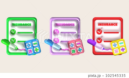 illustration 3D. Pen icon to write text and think about insurance. illustration 3D. Pen icon to write text and think about insurance. 102545335