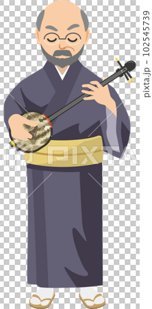 さんしんを立って弾いている年配男性のイメージイラスト（地謡） 102545739