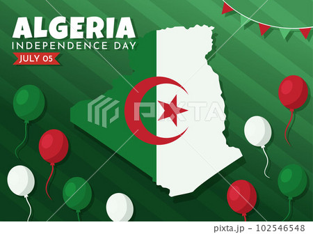 Happy Algeria Independence Day Vector Illustration with Waving Flag in Flat Cartoon Hand Drawn Landing Page Green Background Templates 102546548