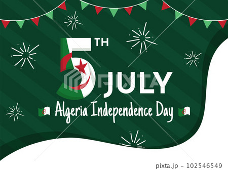 Happy Algeria Independence Day Vector Illustration with Waving Flag in Flat Cartoon Hand Drawn Landing Page Green Background Templates 102546549
