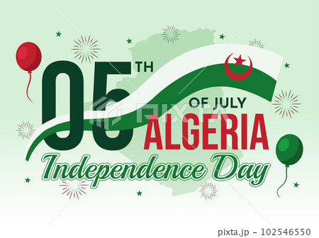 Happy Algeria Independence Day Vector Illustration with Waving Flag in Flat Cartoon Hand Drawn Landing Page Green Background Templates 102546550
