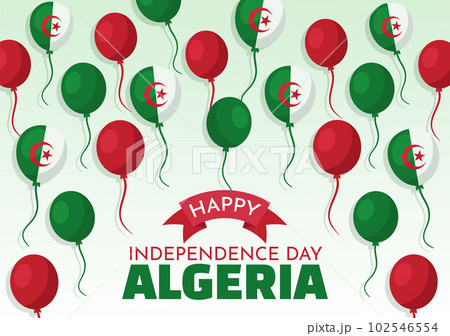 Happy Algeria Independence Day Vector Illustration with Waving Flag in Flat Cartoon Hand Drawn Landing Page Green Background Templates 102546554