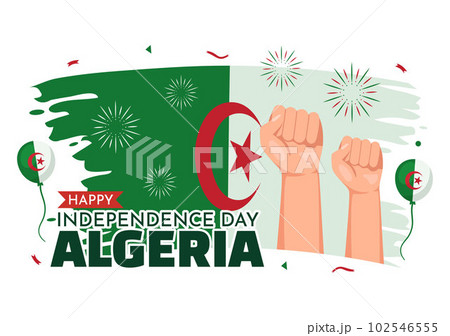 Happy Algeria Independence Day Vector Illustration with Waving Flag in Flat Cartoon Hand Drawn Landing Page Green Background Templates Happy Algeria Independence Day Vector Illustration with Waving Flag in Flat Cartoon Hand Drawn Landing Page Green Background Templates 102546555