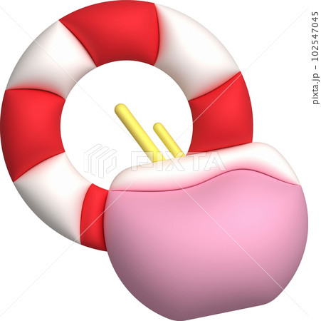 illustration 3D. Set of rubber rings and summer coconuts for design. 102547045