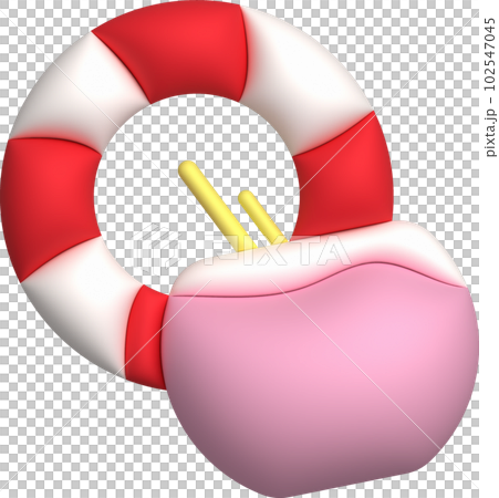 illustration 3D. Set of rubber rings and summer coconuts for design. 102547045