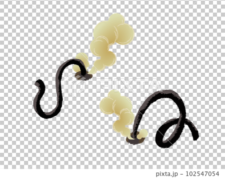Illustration of two types of snake fireworks burning with smoke 102547054