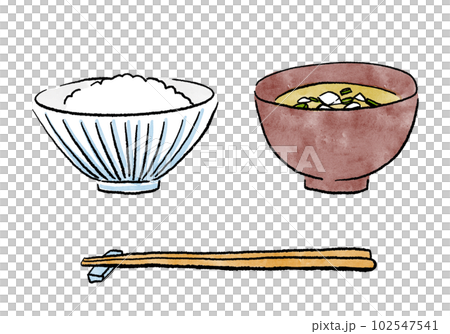 米飯和味噌湯的手繪插圖 102547541