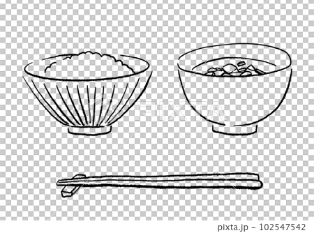 米飯和味噌湯的手寫線條畫插圖 102547542