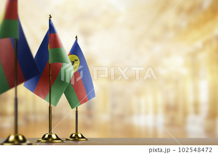 Small flags of the New Caledonia on an abstract blurry background Small flags of the New Caledonia on an abstract blurry background 102548472