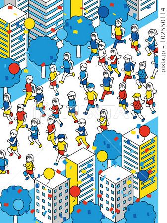 アイソメトリック マラソンする女性 タテ 夏 アイソメトリック マラソンする女性 タテ 夏 102550114