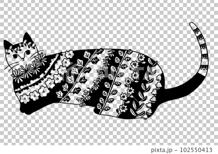 モノクロ花模様のネコ モノクロ花模様のネコ 102550413