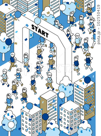 アイソメトリック マラソンする女性 タテ 冬 スタート アイソメトリック マラソンする女性 タテ 冬 スタート 102550419