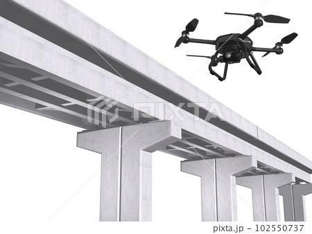 ドローンと橋脚、インフラ点検(3DCGイメージ) 102550737