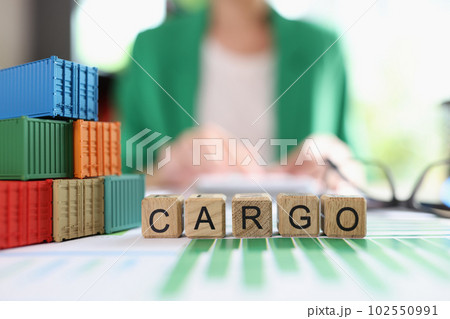 Cargo word collected with wooden cubes and shipping containers Cargo word collected with wooden cubes and shipping containers 102550991