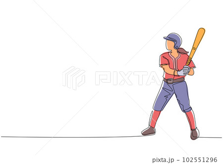 One Line Drawing Of Baseball Player Ready To Hit The Ball Vector